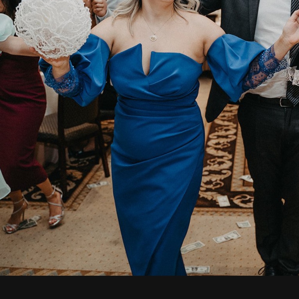 Elegant Blue Off-Shoulder Gown